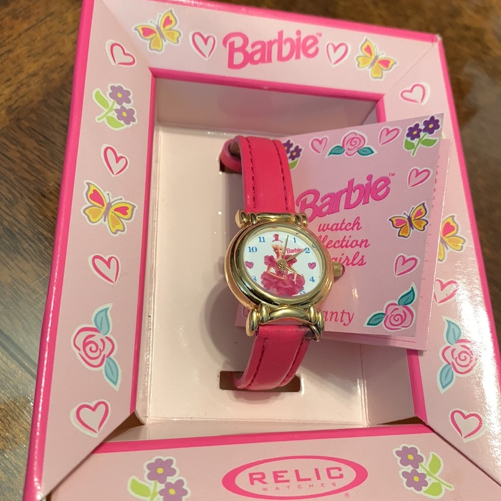 Vintage Relic Barbie Doll Ballerina Wrist Watch 1995 Pink Leather strap Analog